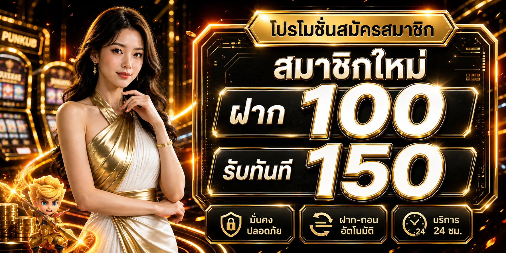 PUNKUB โปรโมชั่นสมาชิกใหม่ในธีมคาสิโนสีส้มดำ